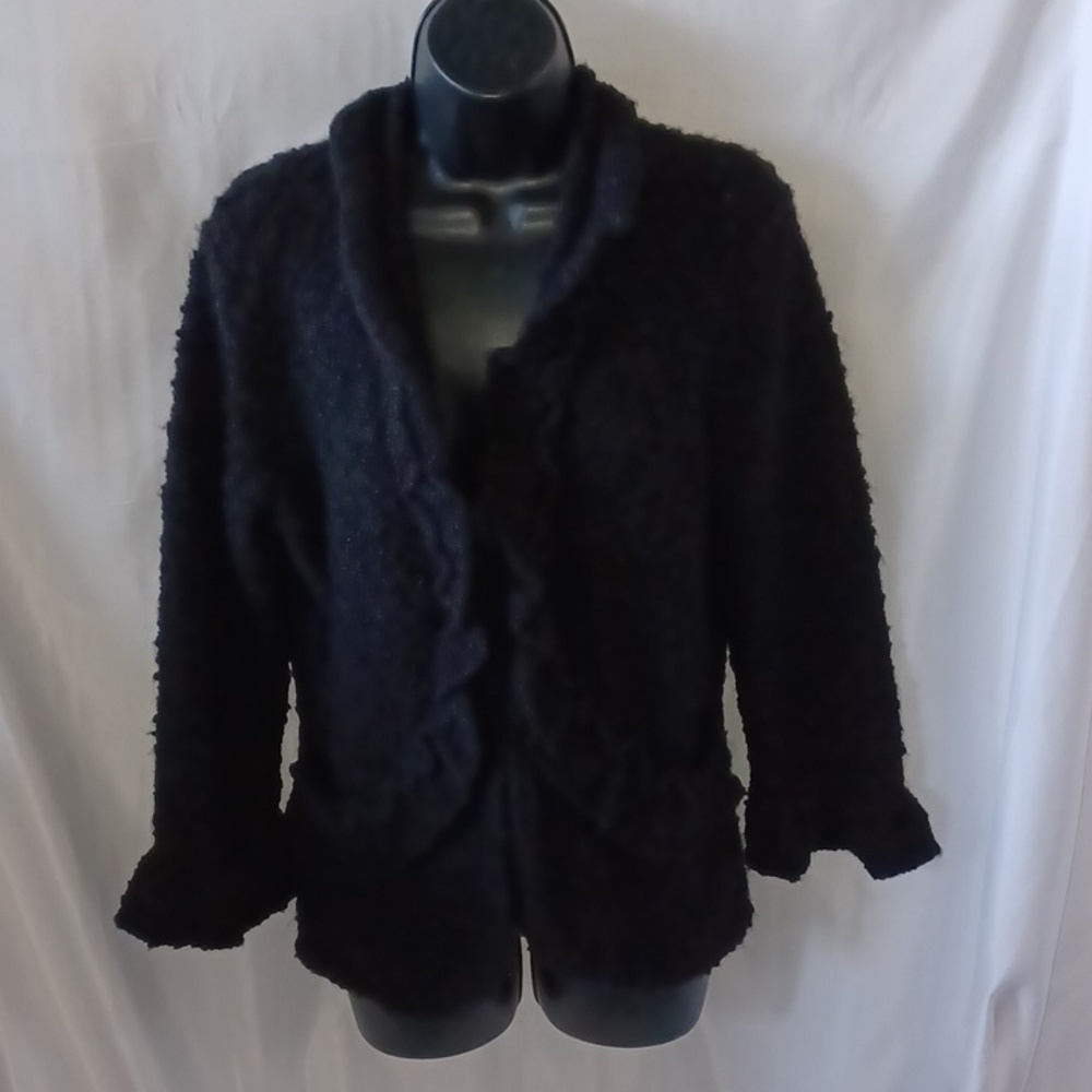 Cynthia Rowley Bell Sleeve Wool blend Cardigan, black